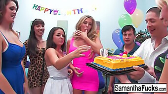 Watch As Samantha And Her Friends Engage In A Wild Birthday Orgy