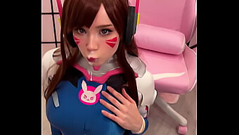 Grote Tieten Tiktoker Cosplays D.Va En Geeft Een Facial Cumshot