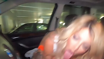 Tattooed Waitress Gives A Deep Throat Blowjob In A Car