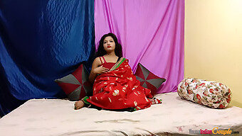 Girl In Red Sari Fingerfucking And Rubbing On Clit For Orgasm