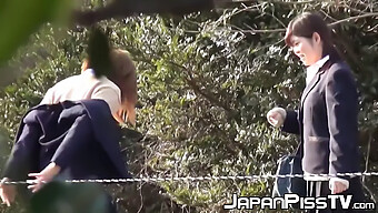 Japanese Schoolgirls Get Kinky And Pee In Public